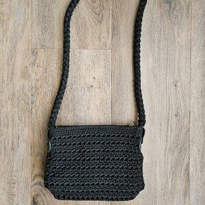 Luxy Black Woven women's small crossbody purse bag